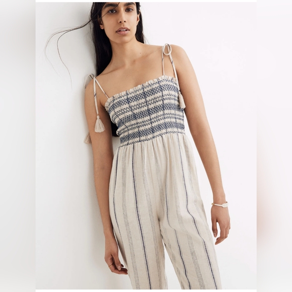 Madewell Smocked Cami Cotton-Linen Blend Jumpsuit - Picture 2 of 9